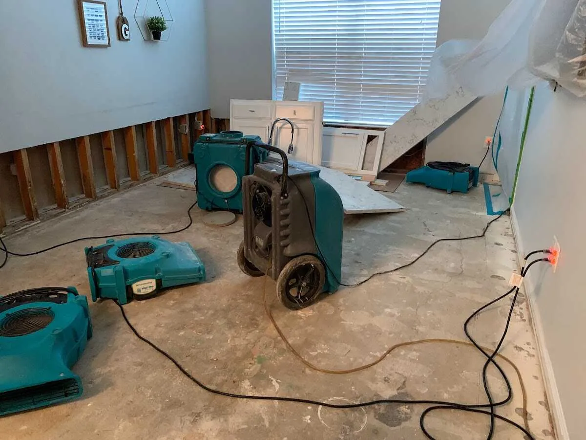 Dehumidifier in flood-cut room for Water Damage Restoration in Silver Lake